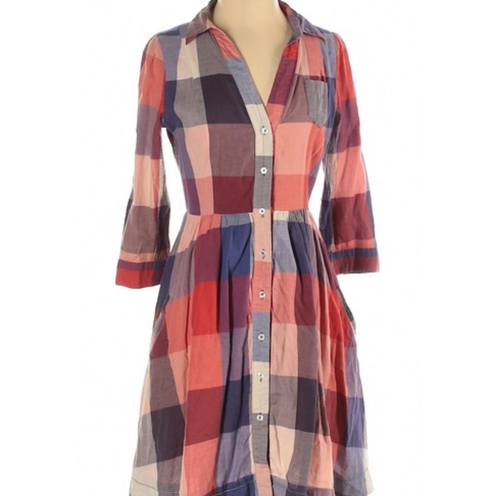 Anthropologie Moulinette Soeurs plaid shirt dress size 10